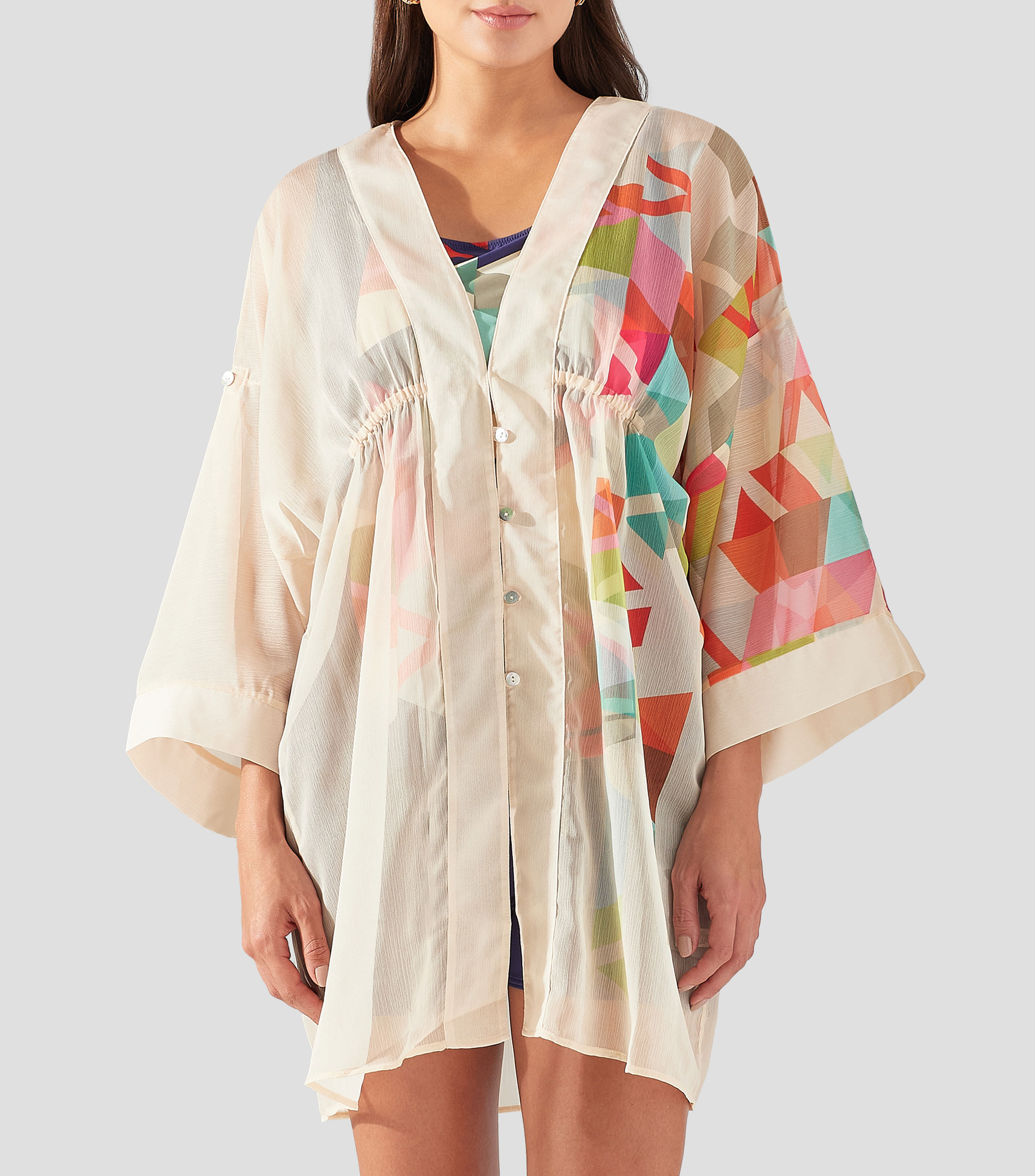 Kaftan liso manga 3/4 Mujer